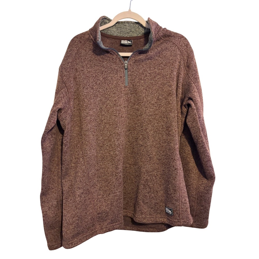 Eddie Bauer‎ Mens XL Quarter Zip Pullover Sweater Brown Heathered Mock Neck